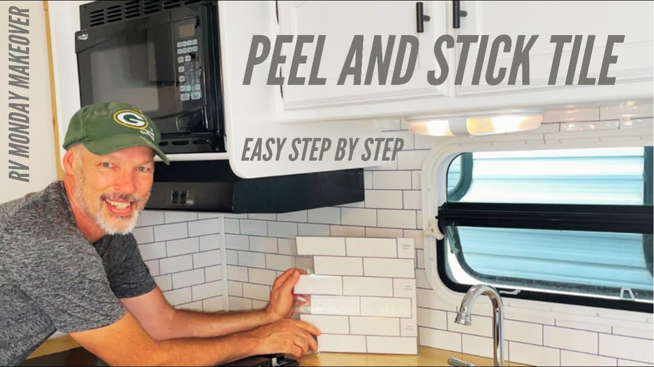 Peel and Stick Tile Backsplash RV Install Camper DIY Wallpaper
