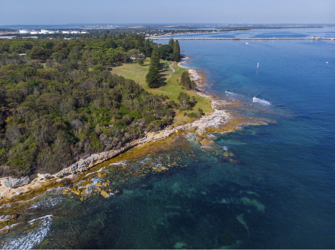 Aerial overlooking Kamay Botany Bay National Park, Kurnell in Sydney's south. Copyright Destination NSW.