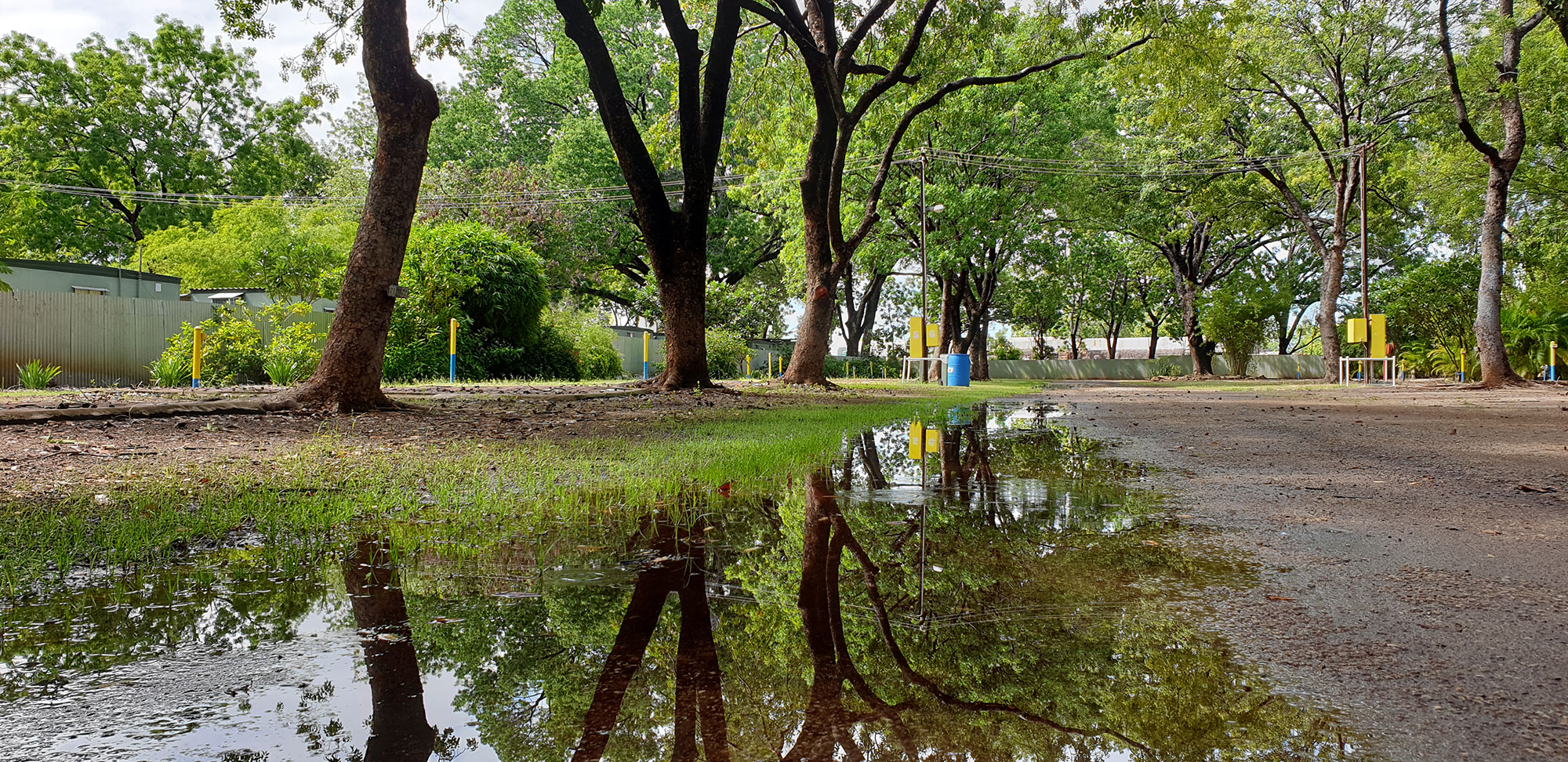 puddles in a wet caravan park