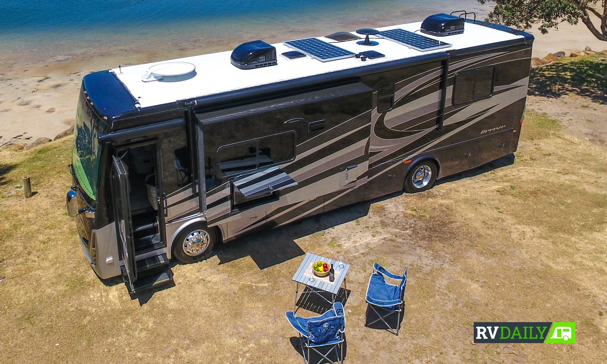 solar panels on the roof of a large RV