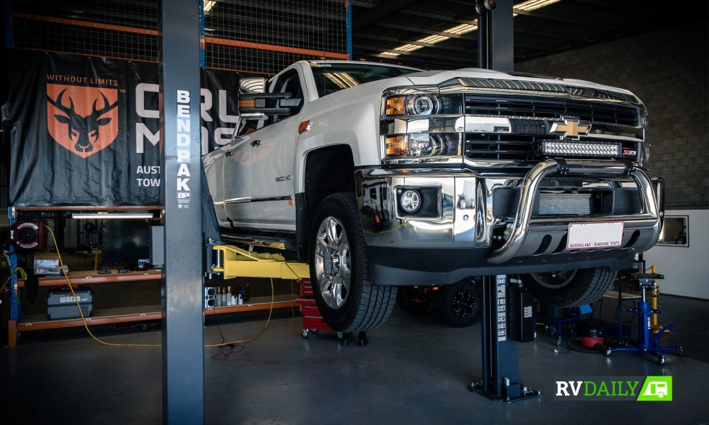 A suspension install on a Chevrolet Silverado