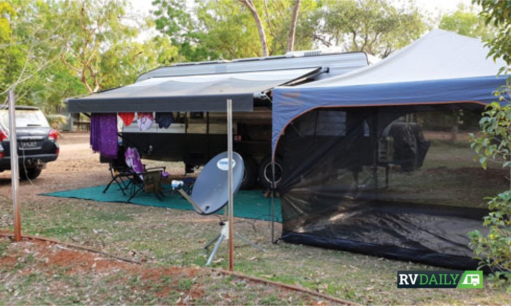 Vansat satellite caravan dish at campsite