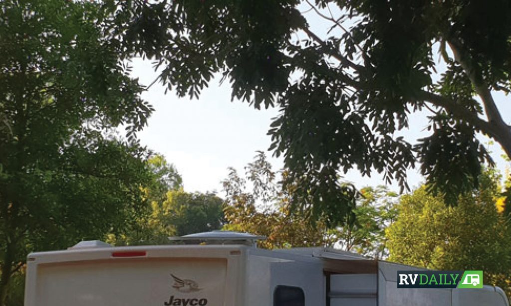 bad caravan satellite dish TV reception under trees