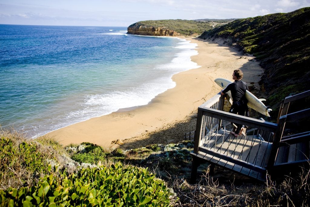 Professional surfers competing at Rip Curl Pro Bells Beach © Visit Victoria 