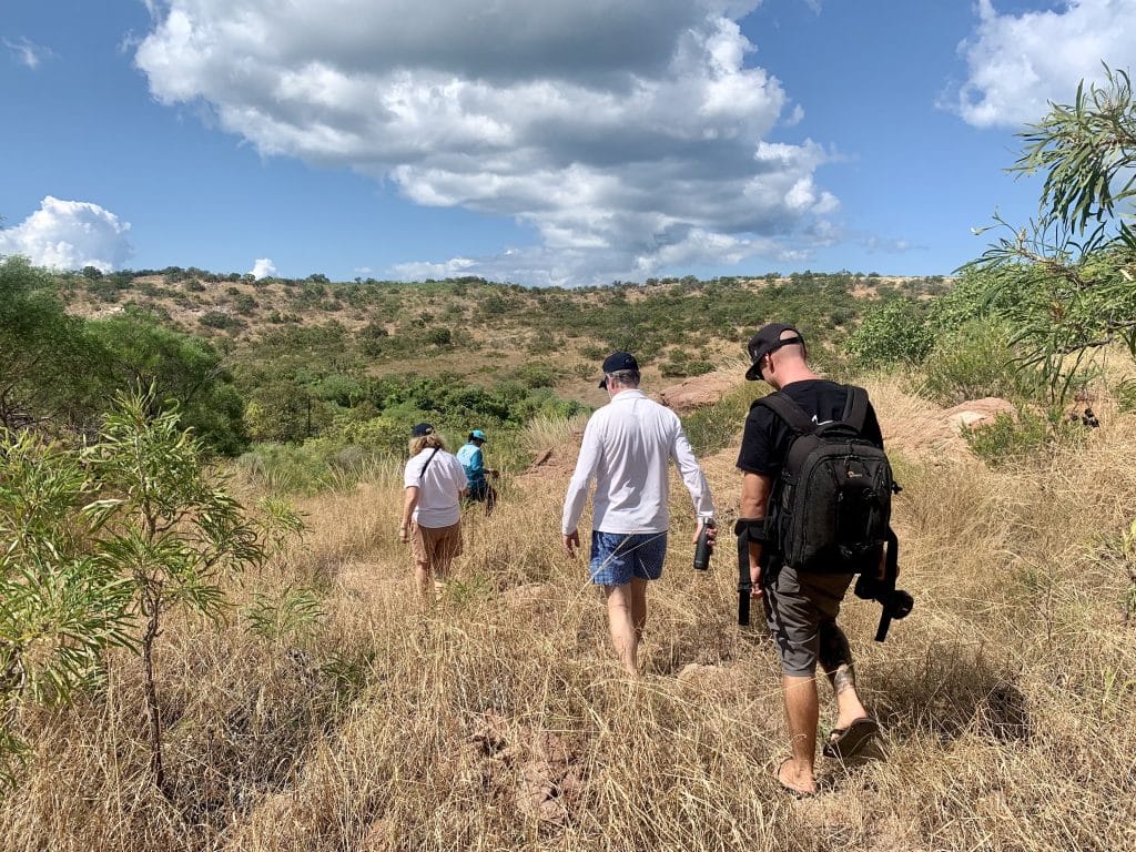 People walking on island tour