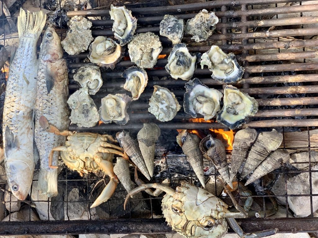 Seafood on BBQ at Djarindjin Campground