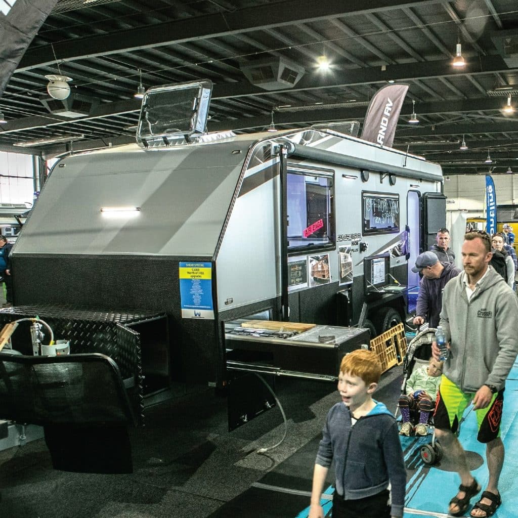 Crowd walking at a caravan expo