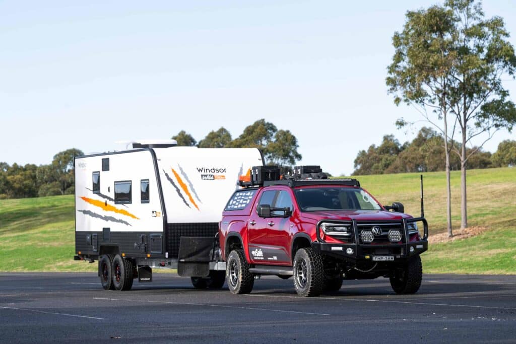 A car tows a caravan