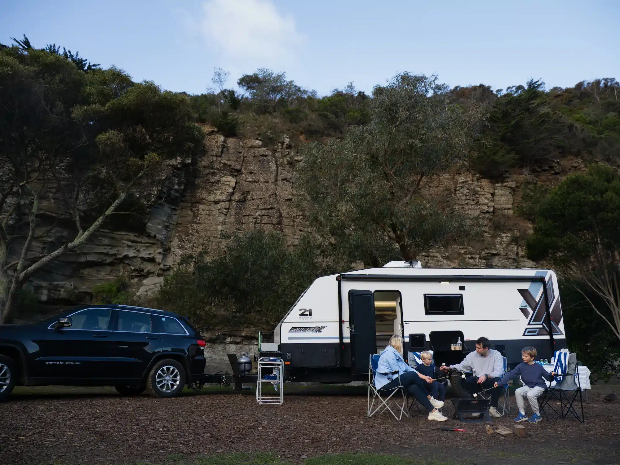 Dreamhaven budget caravans interior layout showing kitchen and seating