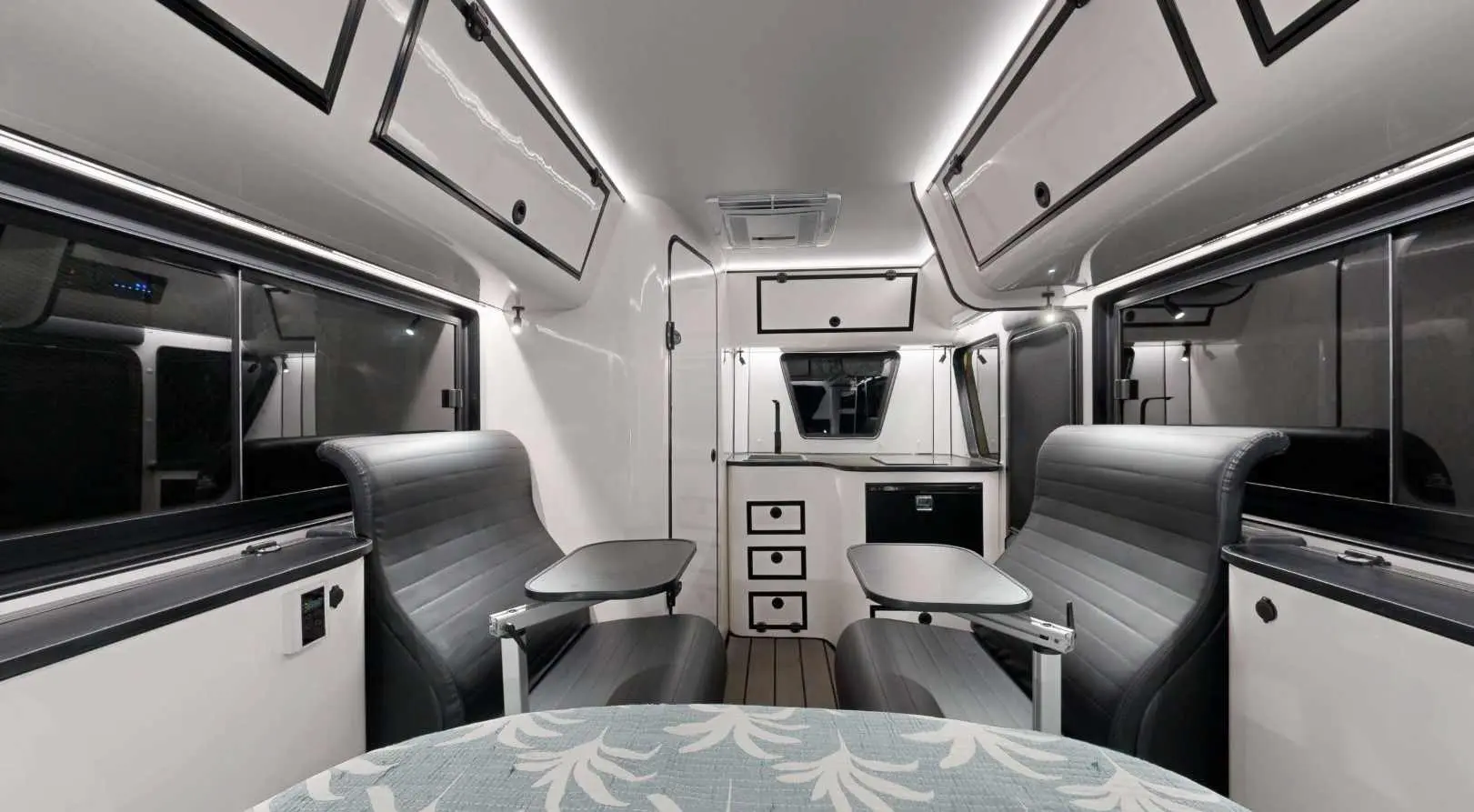 On the Move Crossfire hybrid caravan interior showing compact Australian RV design