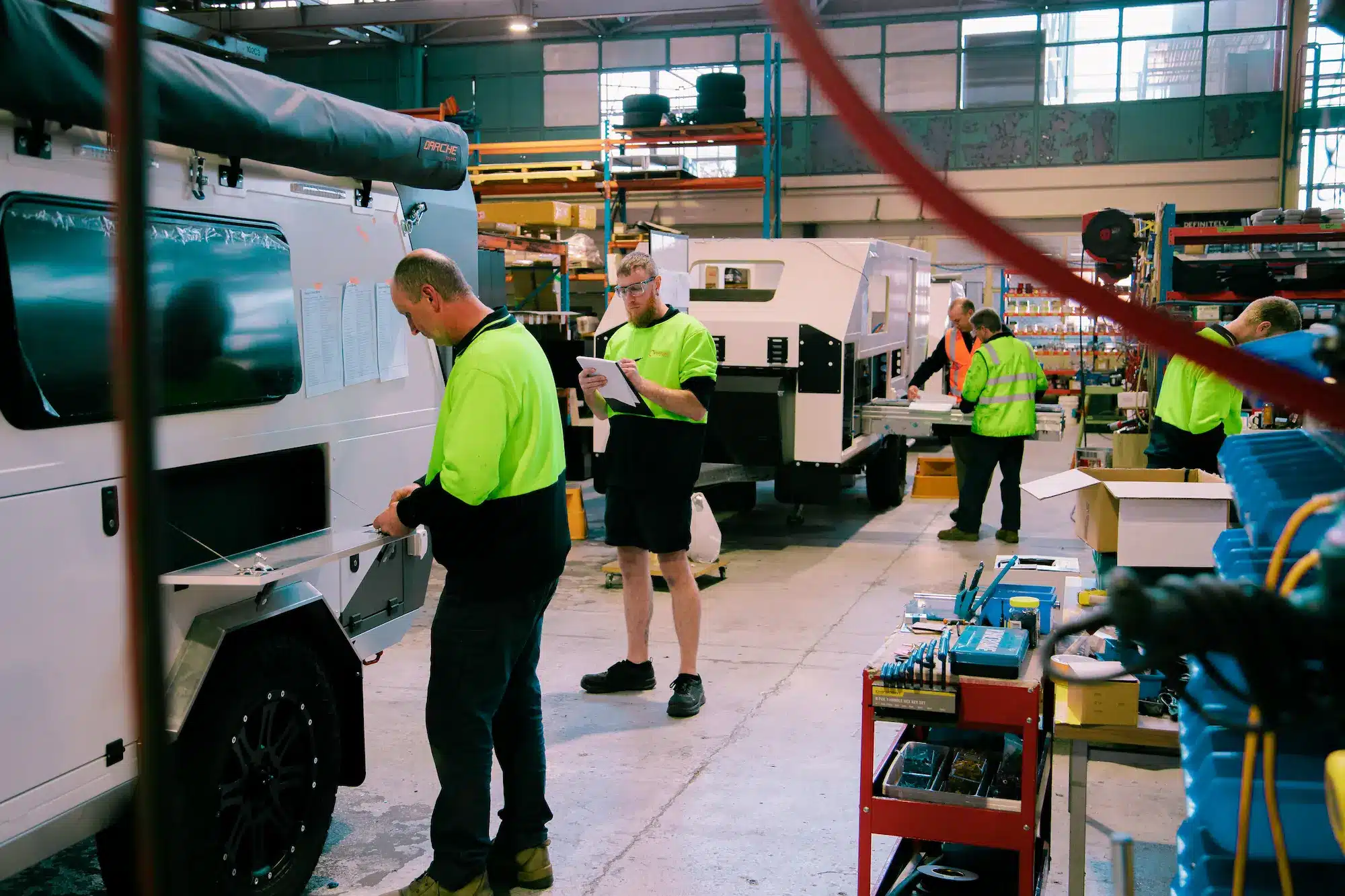 Offline Campers hybrid caravan in outback showing off-grid capability