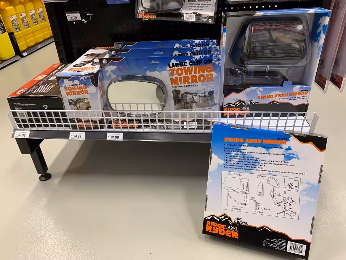 Clip on towing mirrors: Universal towing mirrors clipped to the top of a standard vehicle mirror