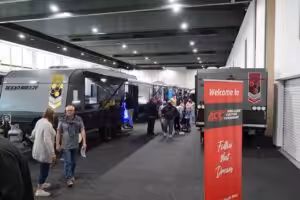 Caravans on display at the entrance to the Adelaide 4WD and Adventure Show