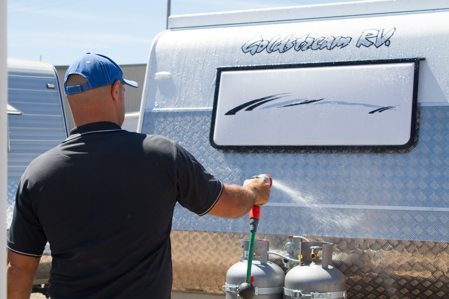 washing a caravan