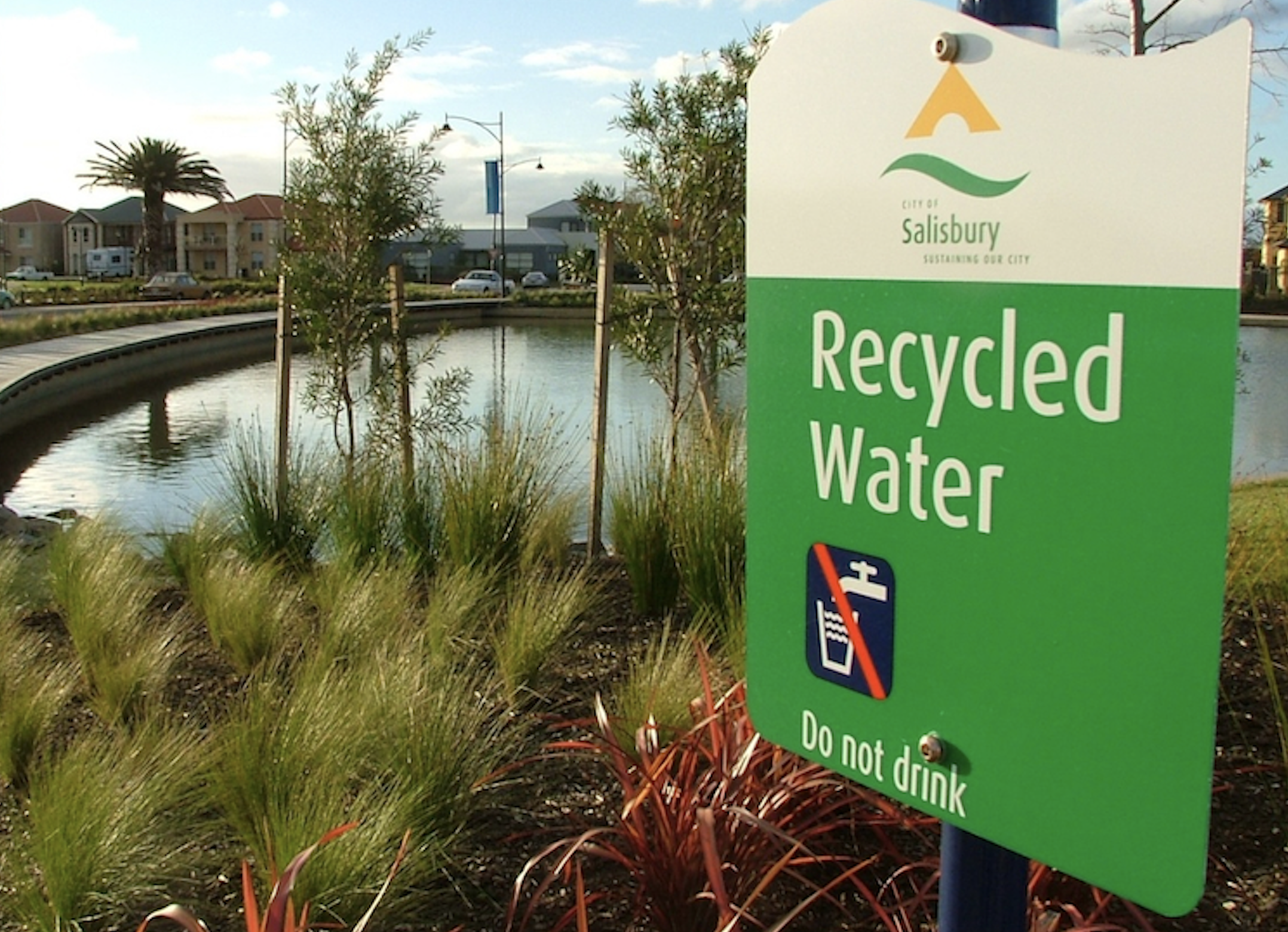 stealing water - recycled water sign