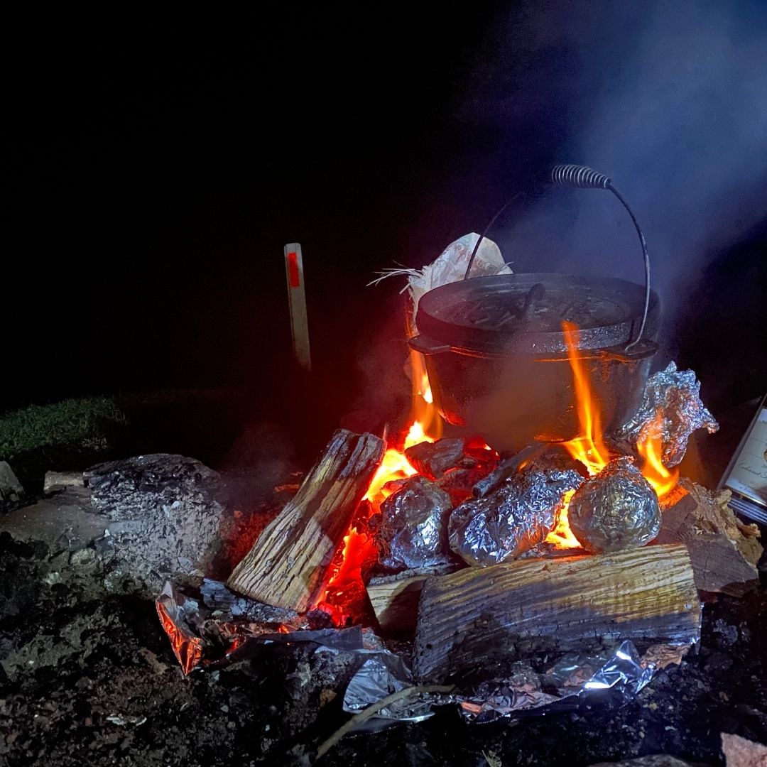 Camp oven on a fire