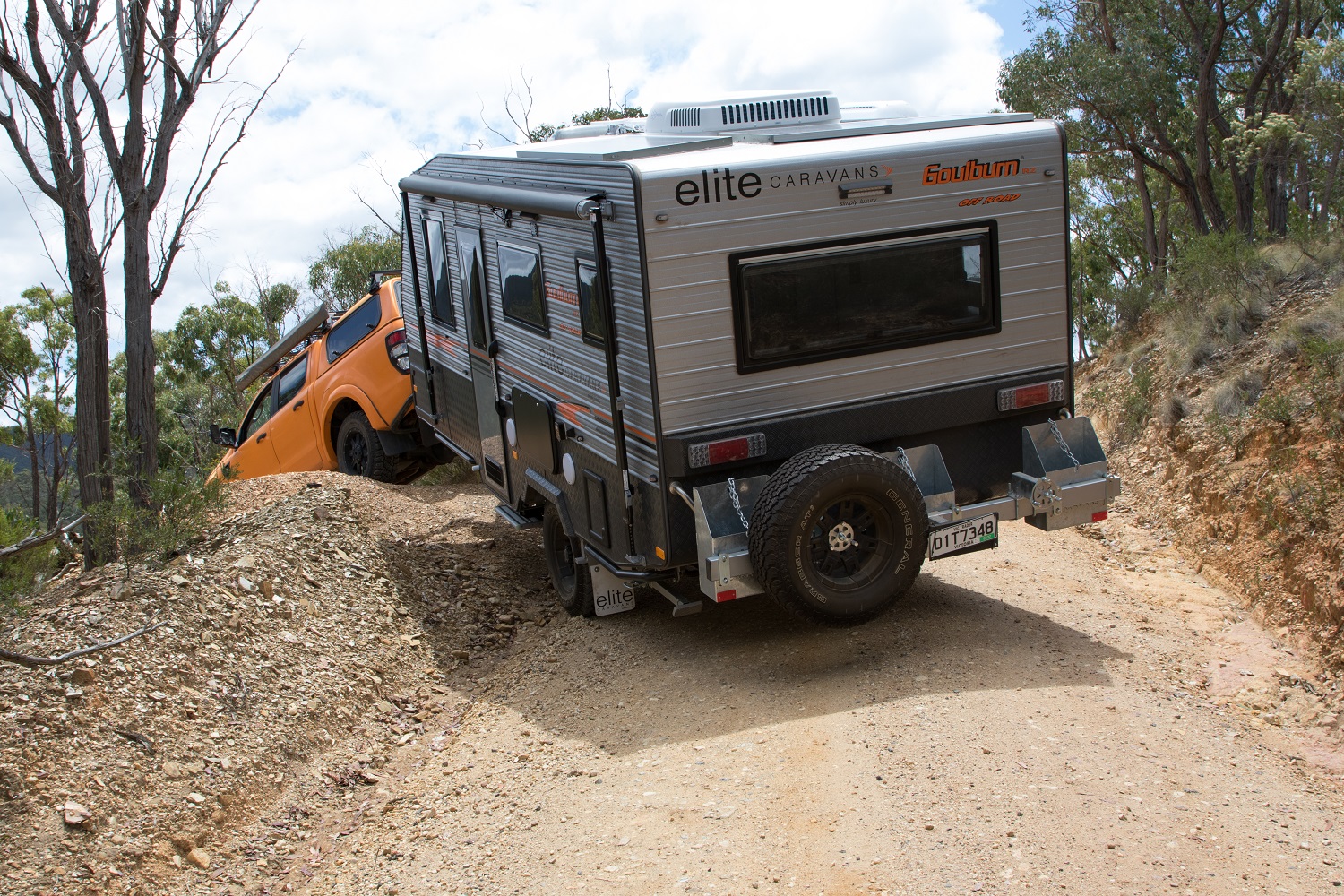 An Elite caravan off-road