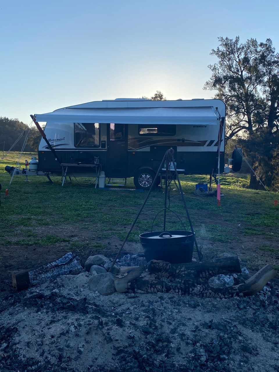 Campfire with Eternity Monument caravan